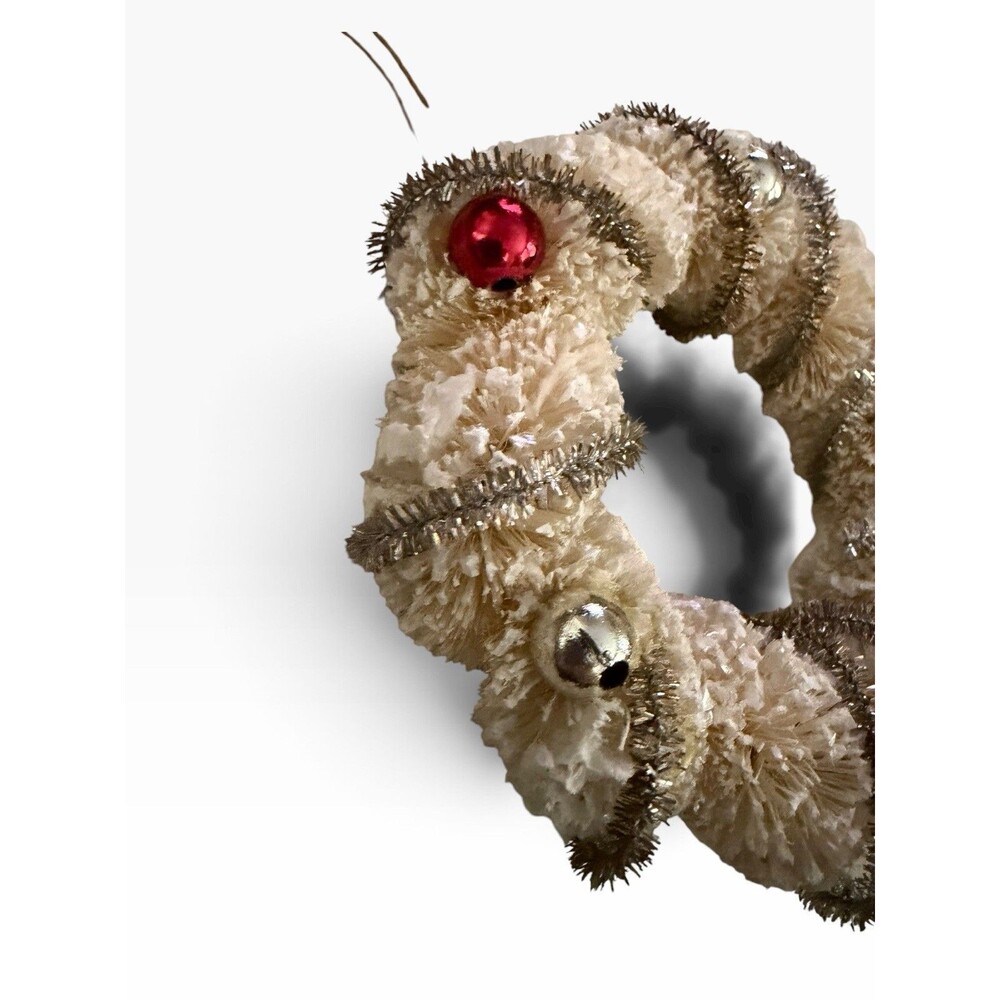 VTG Bottle Brush Wreath Christmas Ornament Flocked Balls Honey And Me inc 4” - Picture 3 of 5